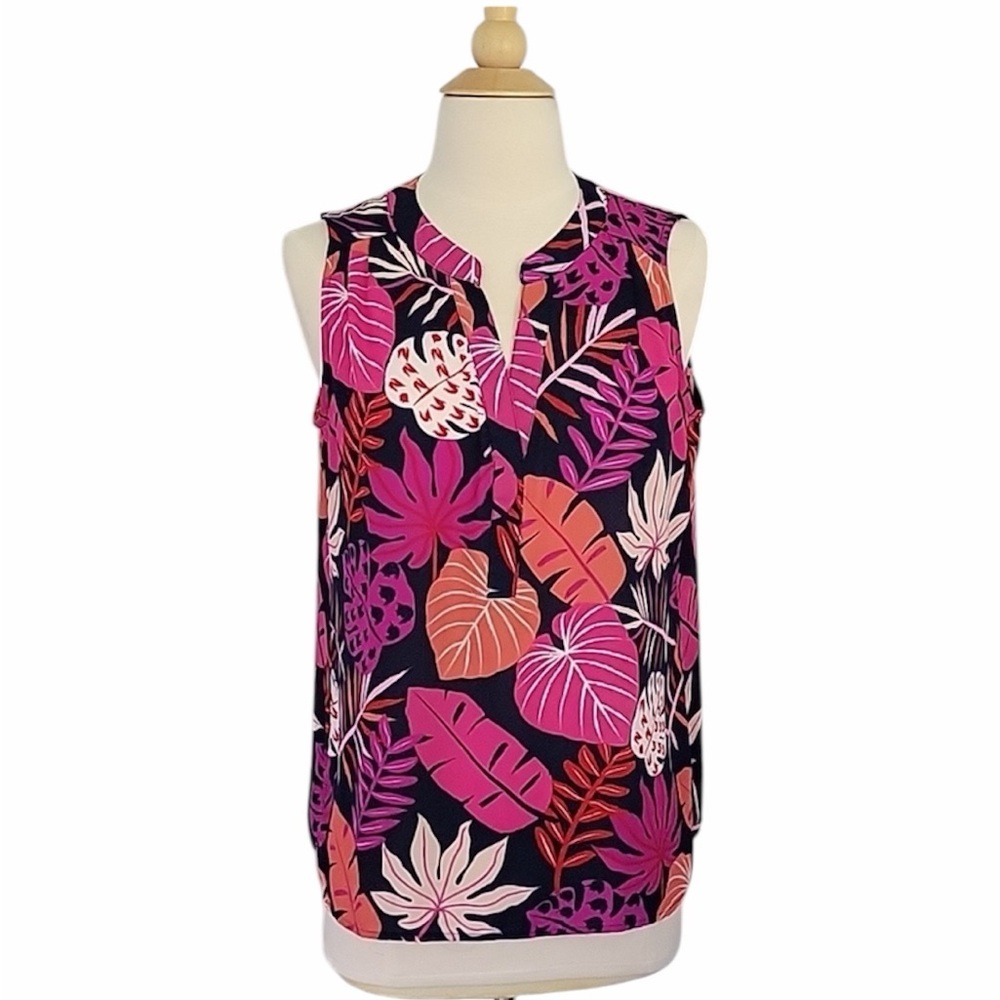 Violet & Claire Vibrant Sleeveless  V-Neck Tropical Print Top
